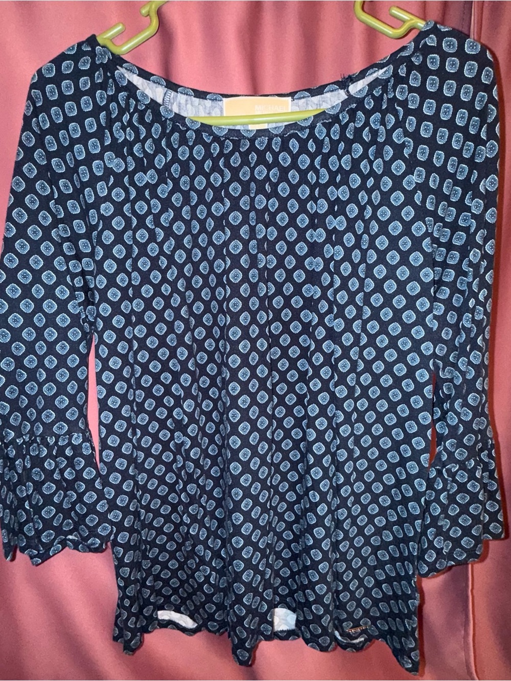 MICHAEL Michael Kors Navy Blue Geometric Flutter Sleeve Tunic